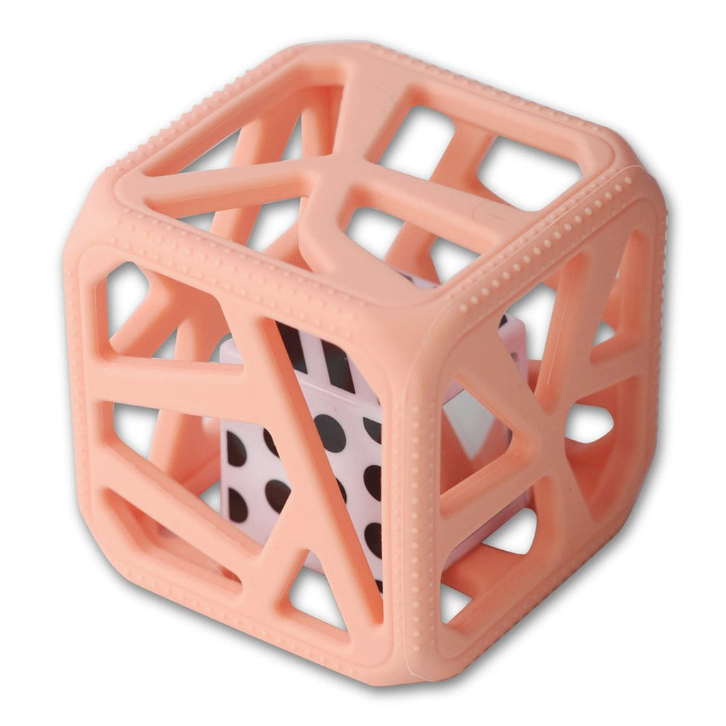 Munch Baby Chew Cube - Easy Grip Teether Rattle - Peachy Pink 3M+
