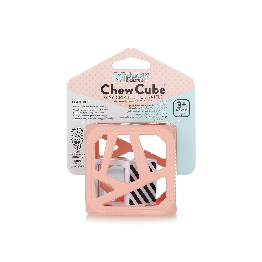 Munch Baby Chew Cube - Easy Grip Teether Rattle - Peachy Pink 3M+