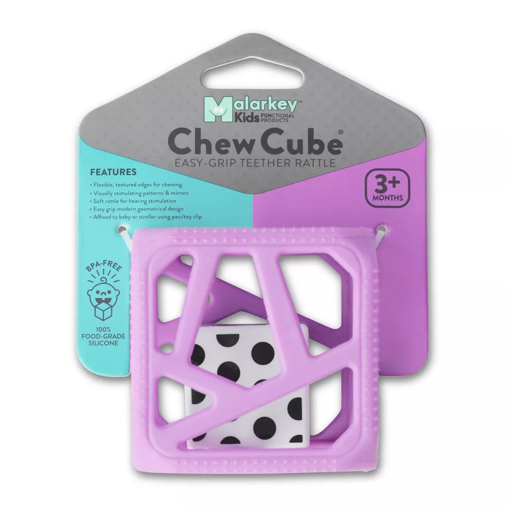 Malarkey Kids Chew Cube Easy Grip Teether Rattle Purple Age- 3 Months & Above
