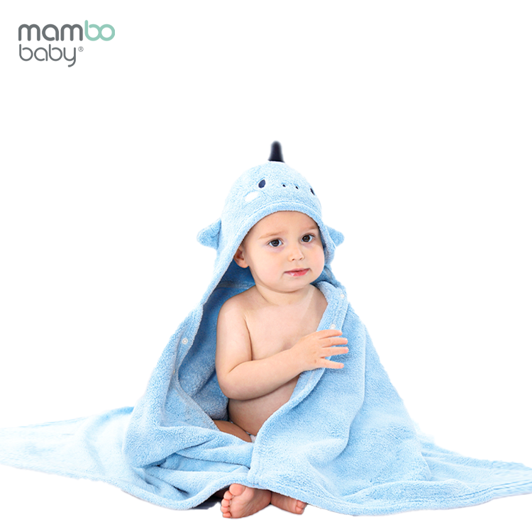 Mambobaby Bath Super Absorbent Towel With Cute Embroidered & Hooded Style Blue Age- Newborn & Above