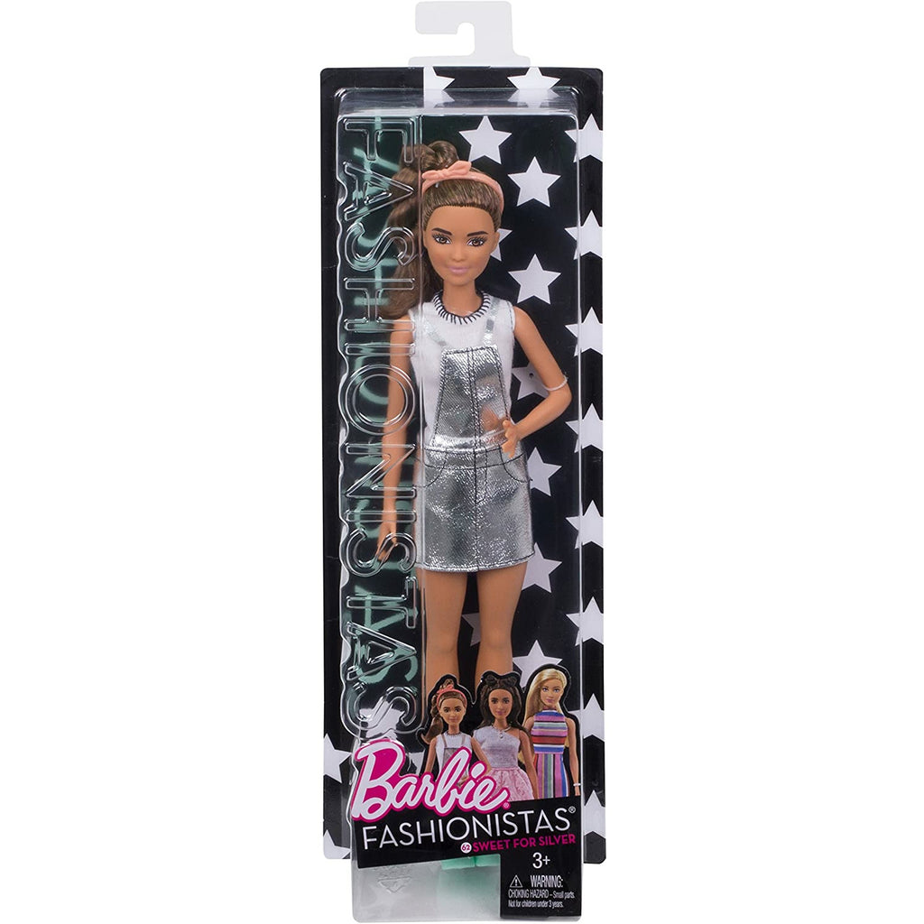 Mattel Barbie Fashionistas Doll with Metallic Denim Skirt Overalls 3Y+