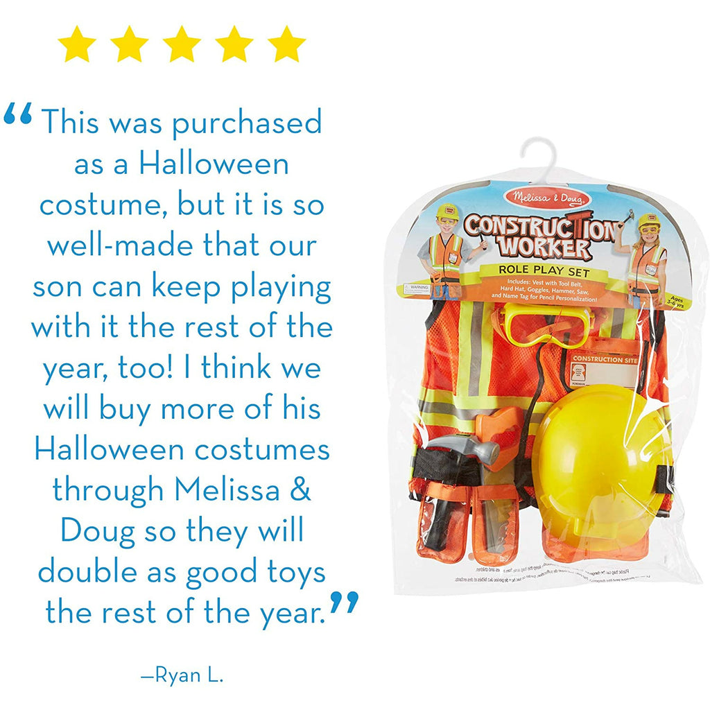 Melissa and Doug Construction Worker Role Play Costume Set Age 3-6Y