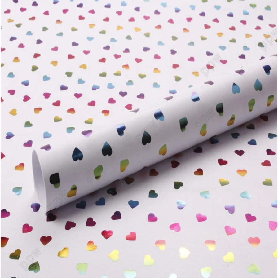Pibi Metallic Foil Hearts Gift Wrapping Paper 50 x 70 cm White/Multicolor