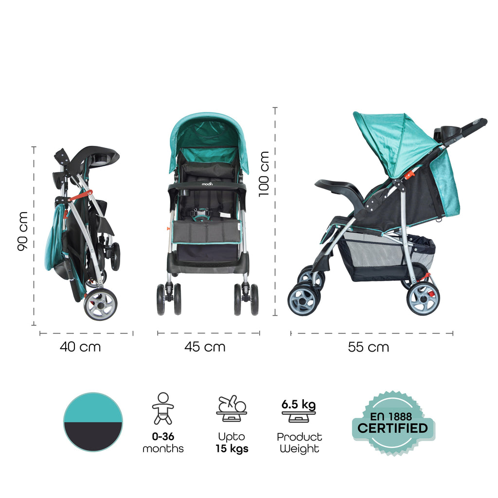 MoonTrek - One Fold Stroller -Sea Blue/Black Age- Newborn & Above