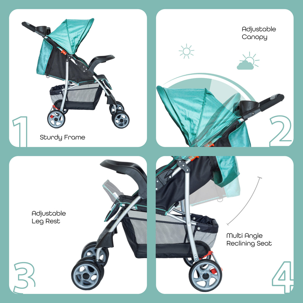 MoonTrek - One Fold Stroller -Sea Blue/Black Age- Newborn & Above