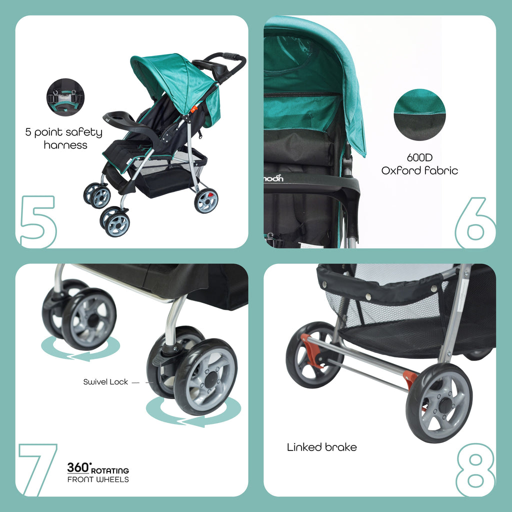 MoonTrek - One Fold Stroller -Sea Blue/Black Age- Newborn & Above