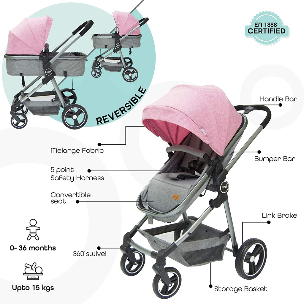Moon Pro - 2 In 1 Stroller - Pink - Nb-Bs500 Age- 4 Months to 24 Months