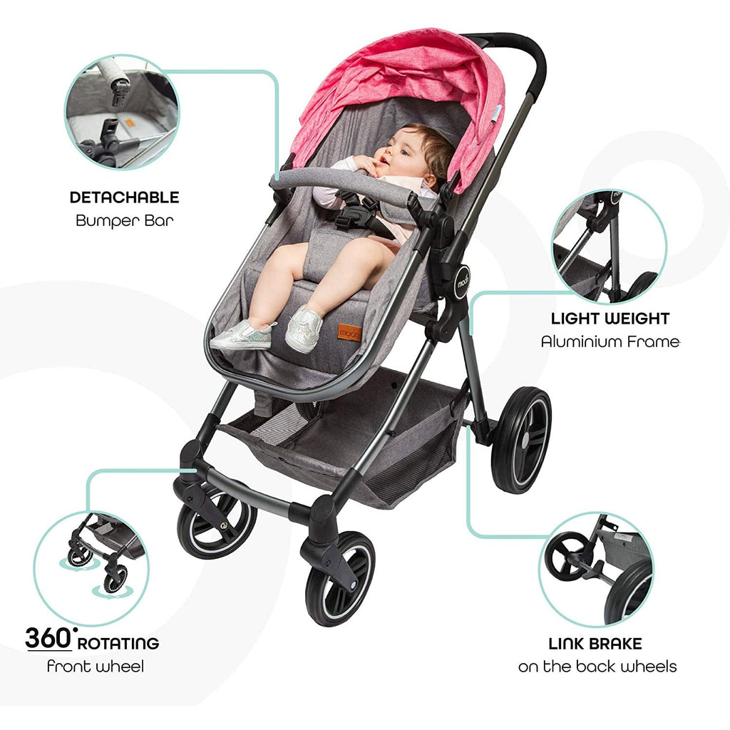Moon Pro - 2 In 1 Stroller - Pink - Nb-Bs500 Age- 4 Months to 24 Months