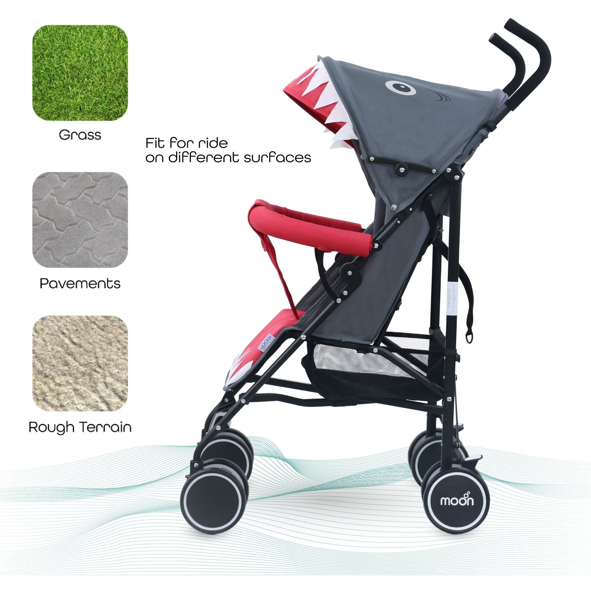 Moon Safari Stroller Shark Print Age Newborn Above Peekaboo