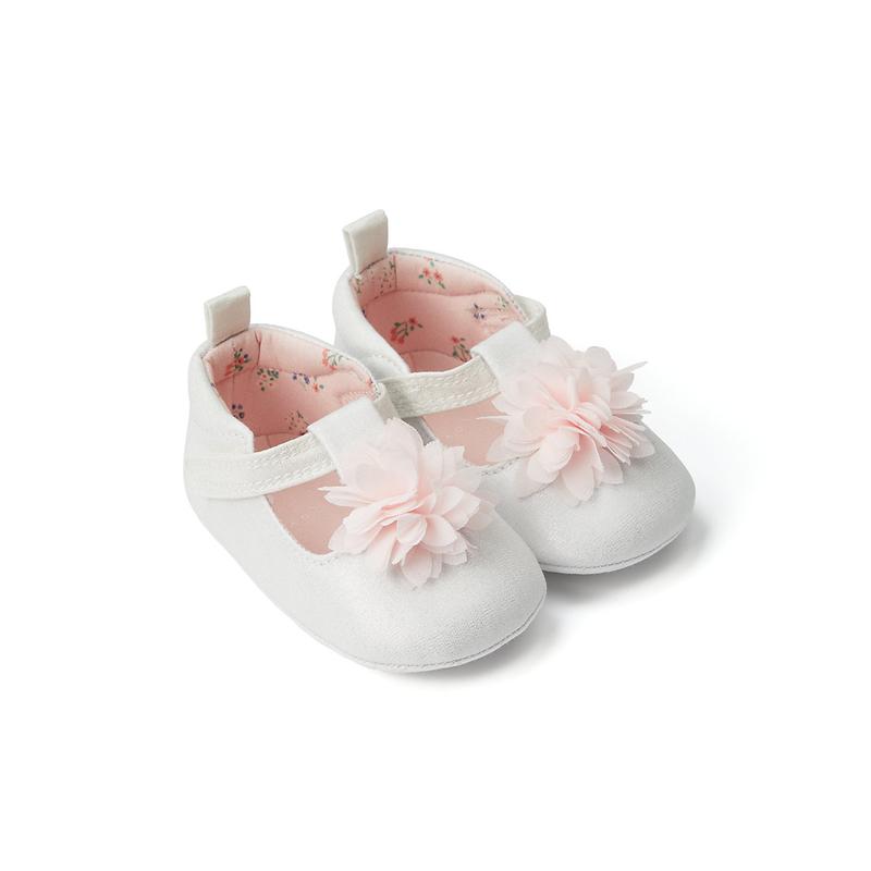 Mothercare Cream Flower Pram Shoes White Girl