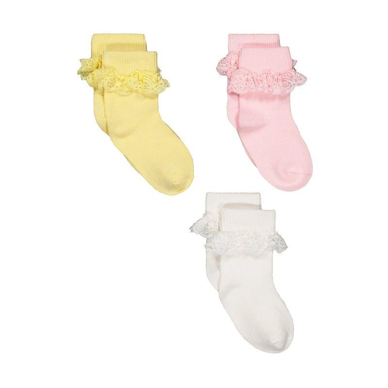Mothercare Pastel Lace Turn-Over-Top Socks - 3 Pack Multicolor Girl