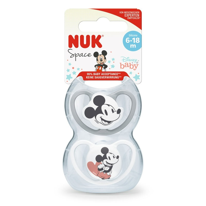 NUK Disney Mickey Space Soothers Pack of 2 Grey Age- 6 Months to 18 Months