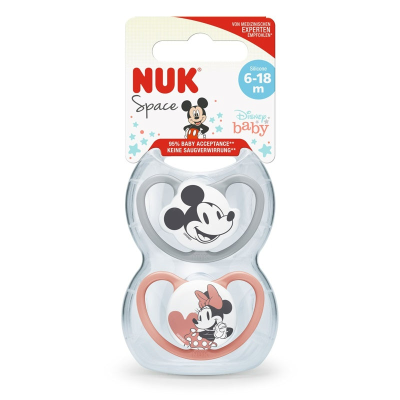 NUK Disney Mickey & Minnie Space Soothers Pack of 2 Rose Age- 6 Months to 18 Months