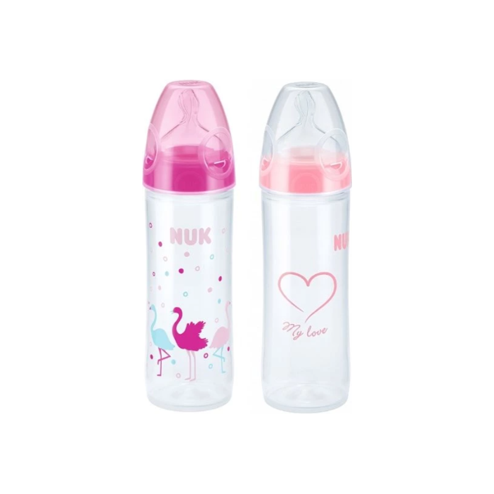 NUK Girls Classic Baby Bottle with Medium Teats Pink Age- 6 Months to 18 Months