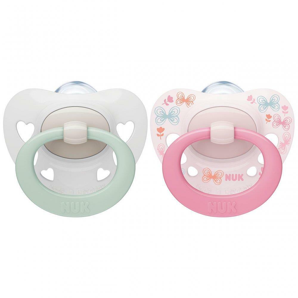 NUK Silicone Signature Soother Pack of 2 Pink Age- Newborn to 6 Months 