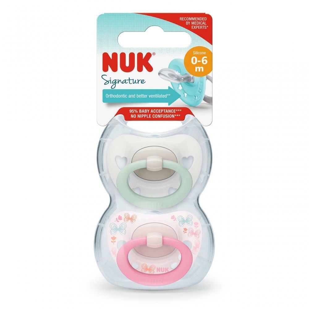 NUK Silicone Signature Soother Pack of 2 Pink Age- Newborn to 6 Months 