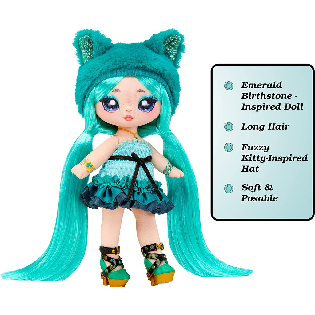 Na! Na! Na! Surprise Sweetest Gems Emery Moss 7.5" Fashion Doll Emerald Birthstone Inspired with Teal Hair, Smocked Satin Dress & Brush  Multicolor Age- 3 Years & Above