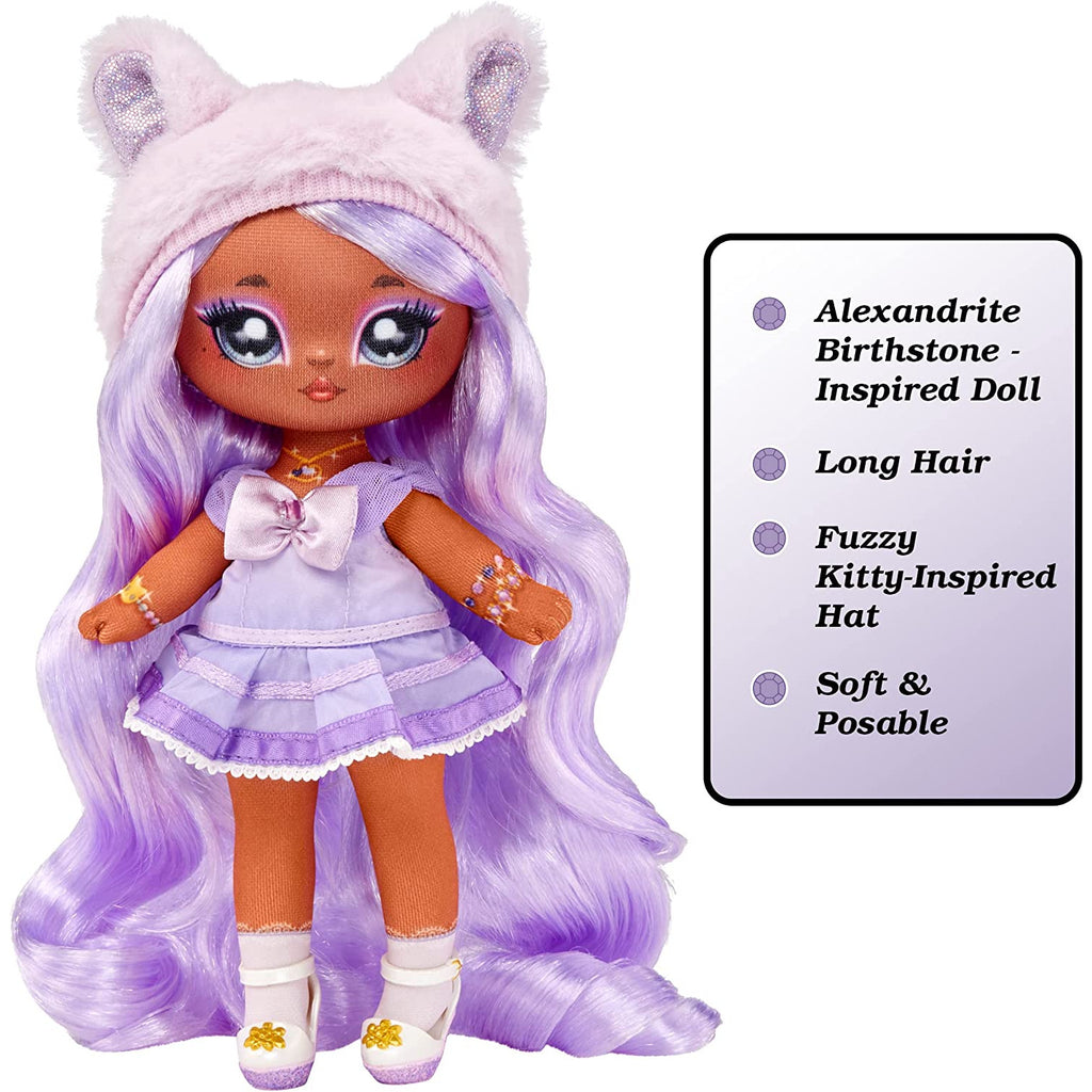 Na! Na! Na! Surprise Sweetest Gems Juno Summers 7.5" Fashion Doll Light Amethyst Birthstone Inspired with Lavender Hair, Purple Dress & Brush  Multicolor Age- 3 Years & Above