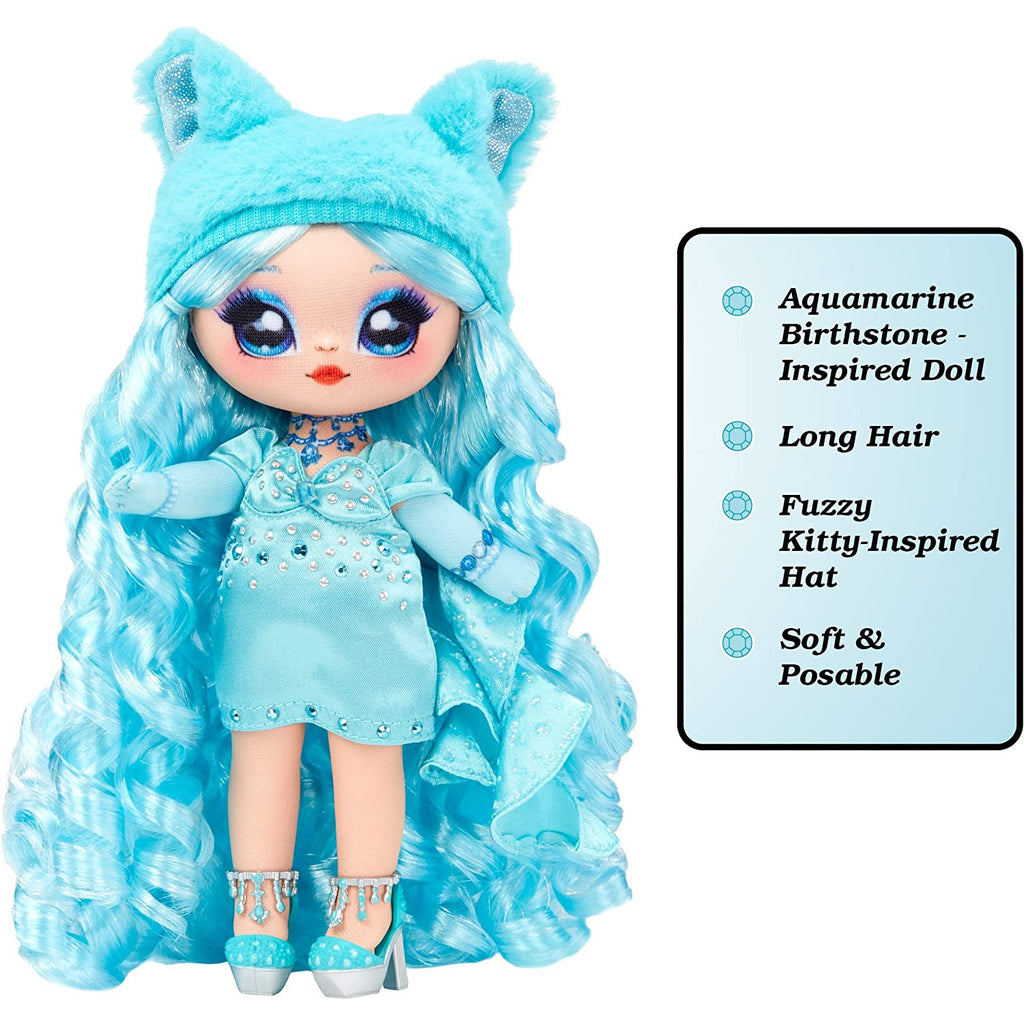 Na! Na! Na! Surprise Sweetest Gems Marina Tealstone 7.5" Fashion Doll Aquamarine Birthstone Inspired with Blue Hair, Charmeuse Dress & Brush Multicolor Age- 3 Years & Above
