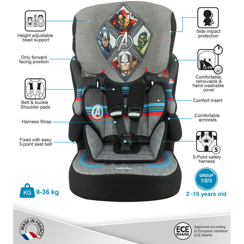 Nania Beline Carseat For Group 1/2/3 Avengers Age- Years to 10