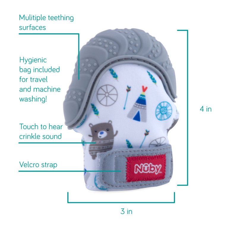 Nuby Teething Mitten Grey Age- 3 Months & Above