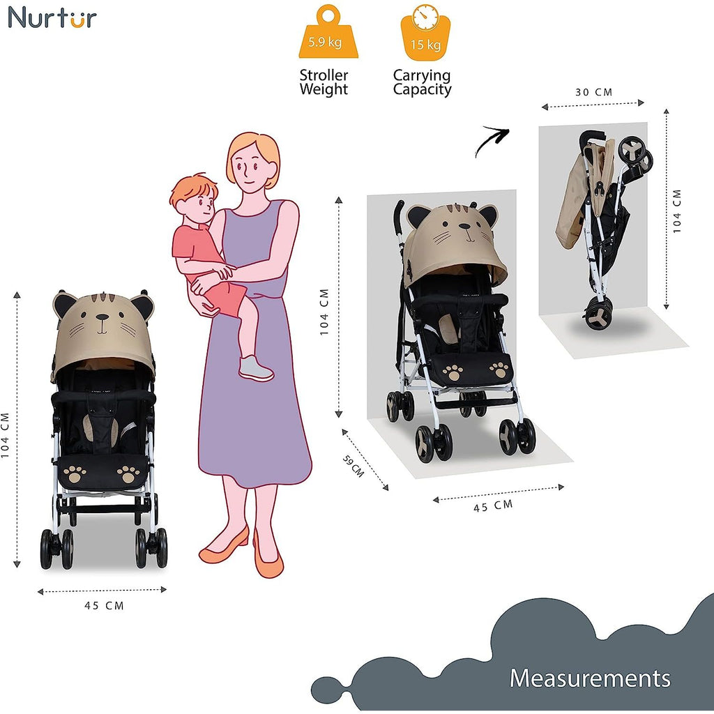 Nurtur Care From The Heart Luca Cat Baby/Kids Lightweight Stroller – 0 – 36 Months,Storage Basket,Detachable Bumper,5 Point Safety Harness,Compact Design,Shoulder Strap Official Product,Multicolorcolor Multicolorcolor Age 3 Months To 36 Months