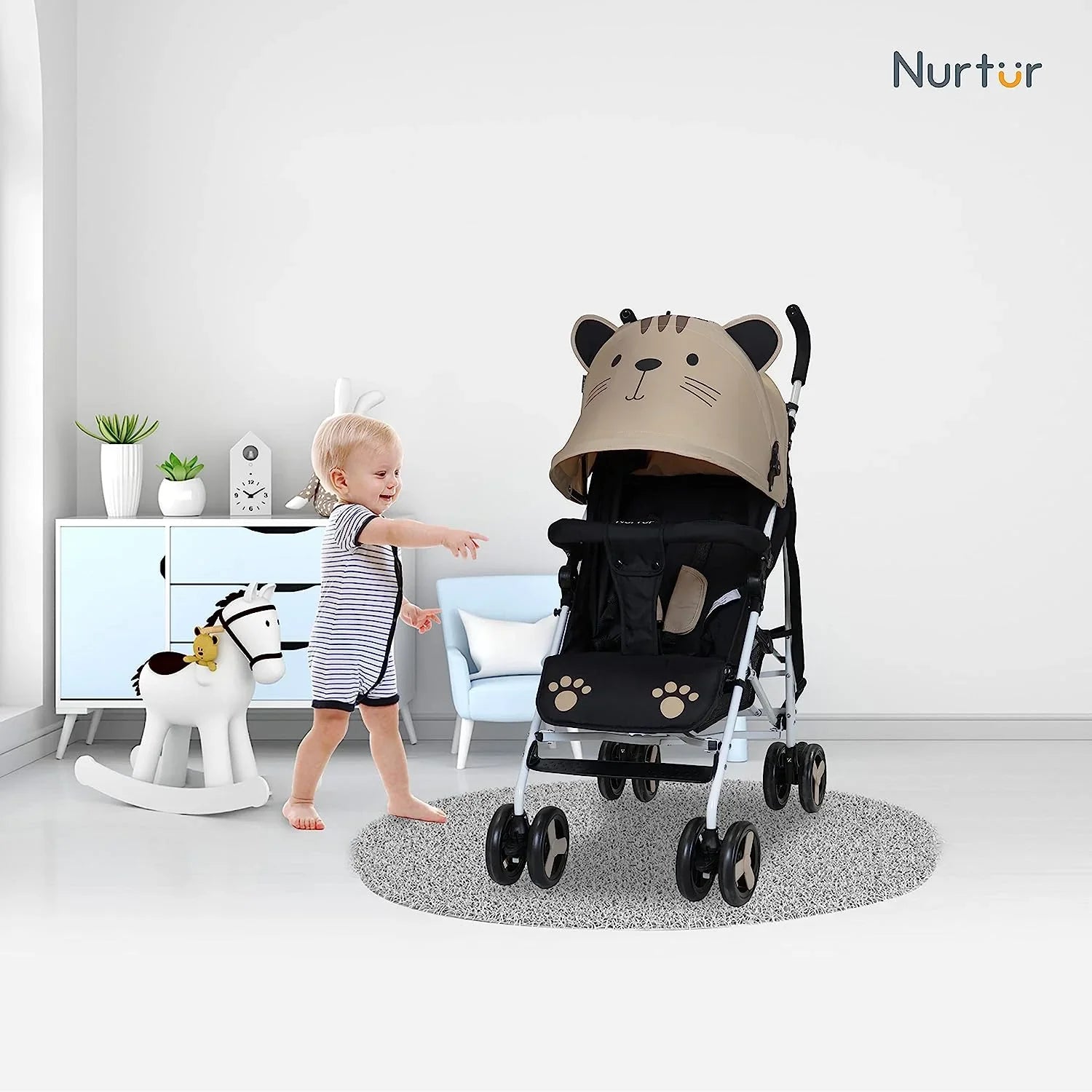 Nurtur Care From The Heart Luca Cat Baby/Kids Lightweight Stroller – 0 – 36 Months,Storage Basket,Detachable Bumper,5 Point Safety Harness,Compact Design,Shoulder Strap Official Product,Multicolorcolor Multicolorcolor Age 3 Months To 36 Months