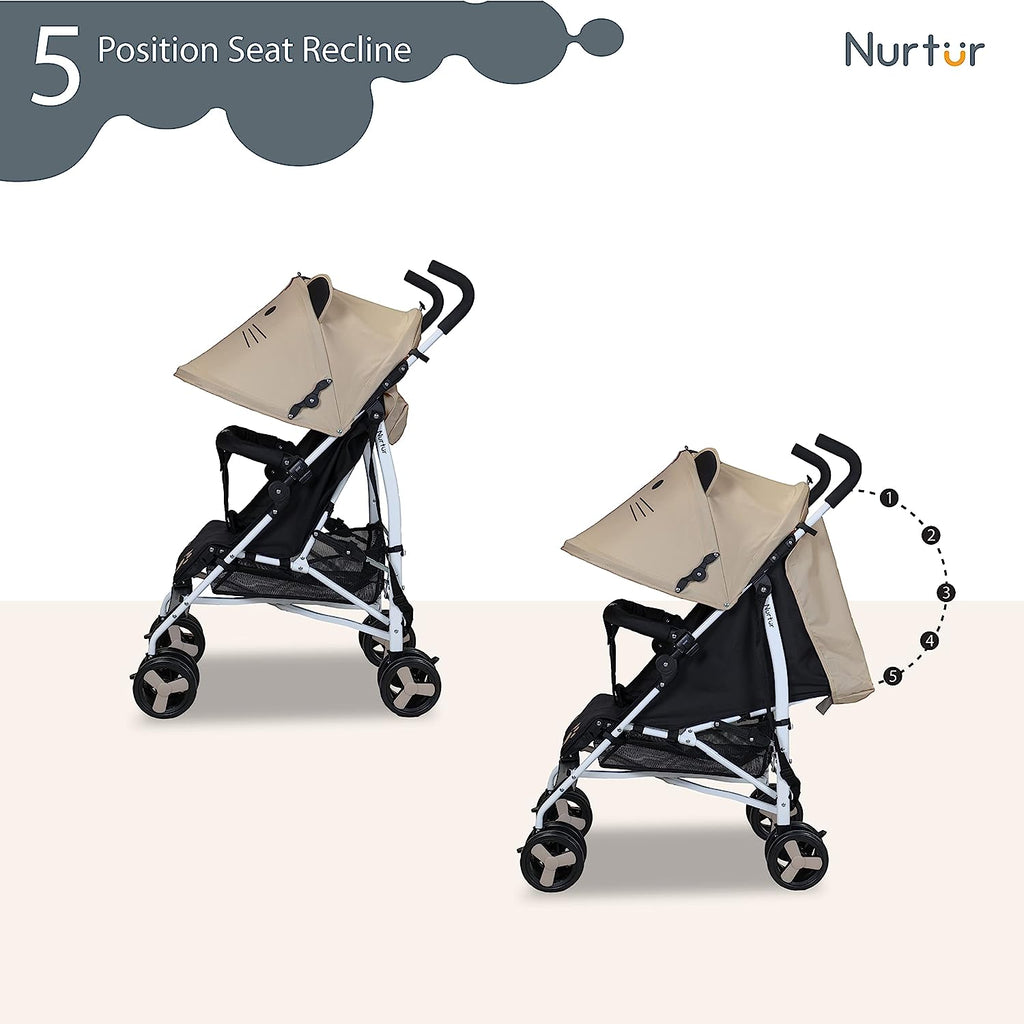 Nurtur Care From The Heart Luca Cat Baby/Kids Lightweight Stroller – 0 – 36 Months,Storage Basket,Detachable Bumper,5 Point Safety Harness,Compact Design,Shoulder Strap Official Product,Multicolorcolor Multicolorcolor Age 3 Months To 36 Months