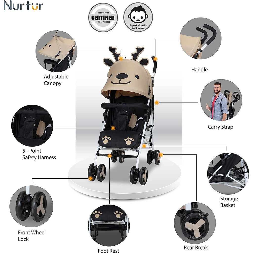 Nurtur Luca Baby/Kids Lightweight Stroller – (0 – 36 Months), Storage Basket, Detachable Bumper, 5 Point Safety Harness, Compact Design, Shoulder Strap (Official Nurtur Product, Multicolorcolor Multicolorcolor Age 3 Months To 36 Months