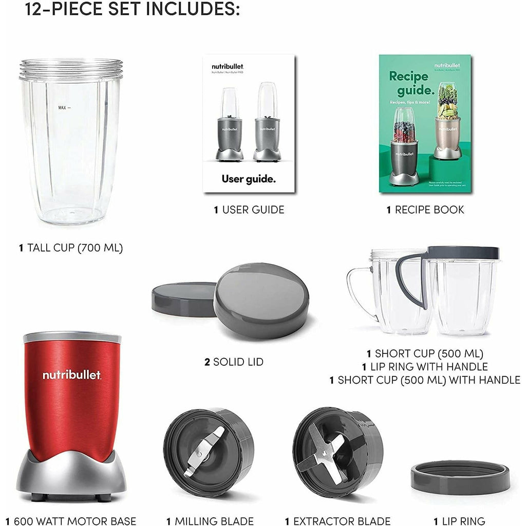 NutriBullet NBR-1212R Red Blender 12 Piece Set