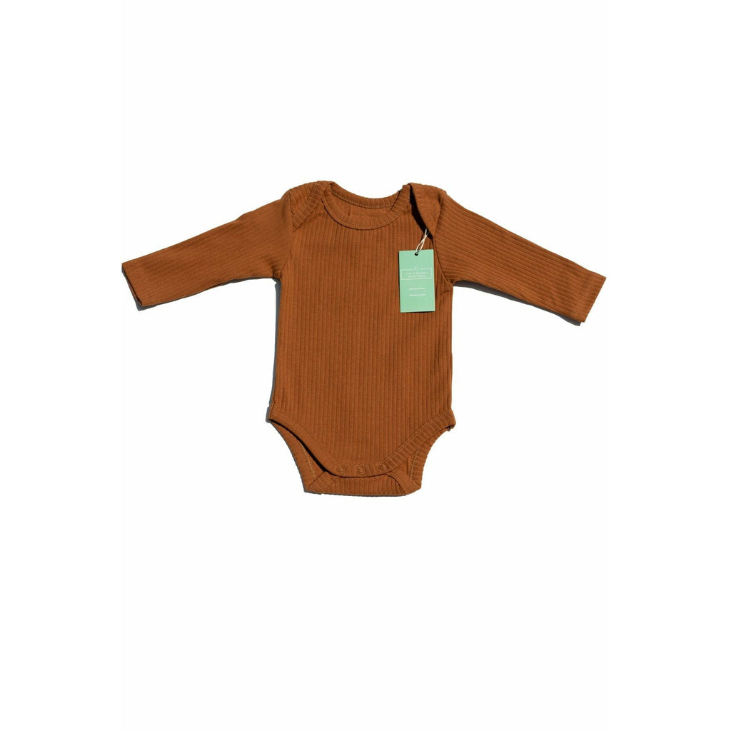 Organic Cotton Pecan Long sleeved Ribbed Bodysuit