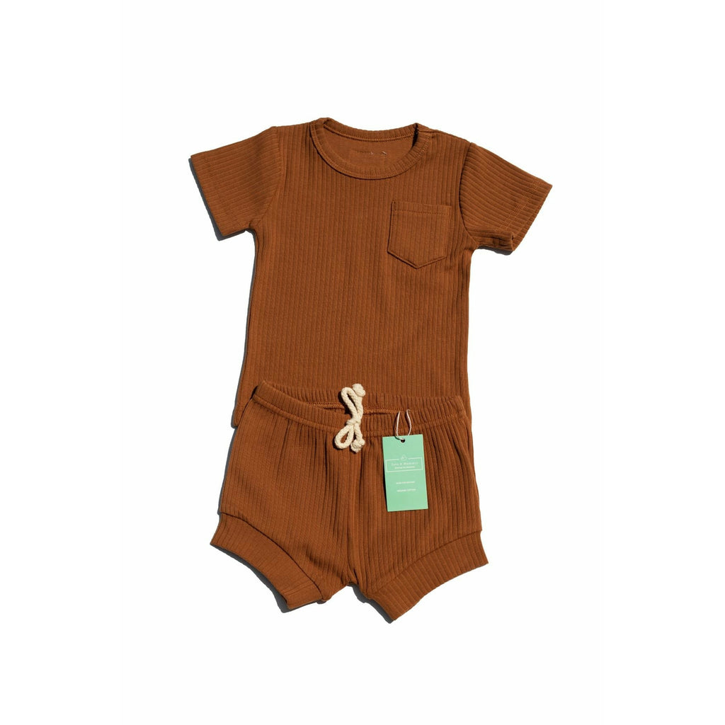 Organic Cotton Pecan Ribbed Shorts set