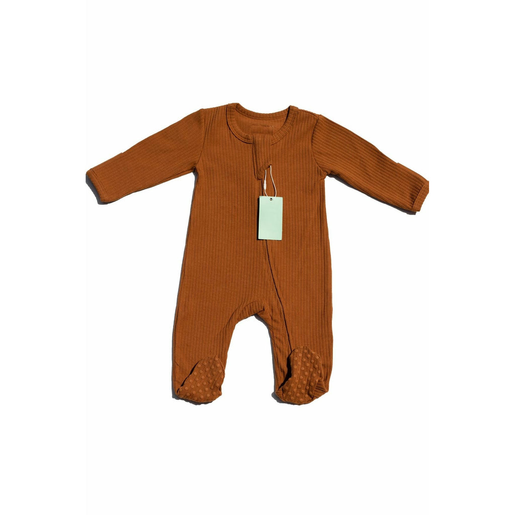 Organic Cotton Pecan Ribbed zipped Romper