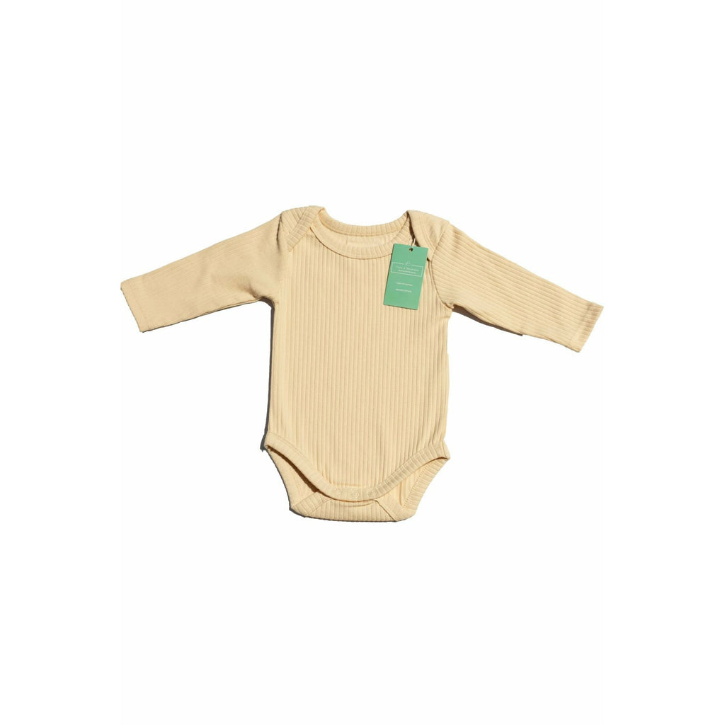 Organic Cotton Sand Long sleeved Ribbed Bodysuit
