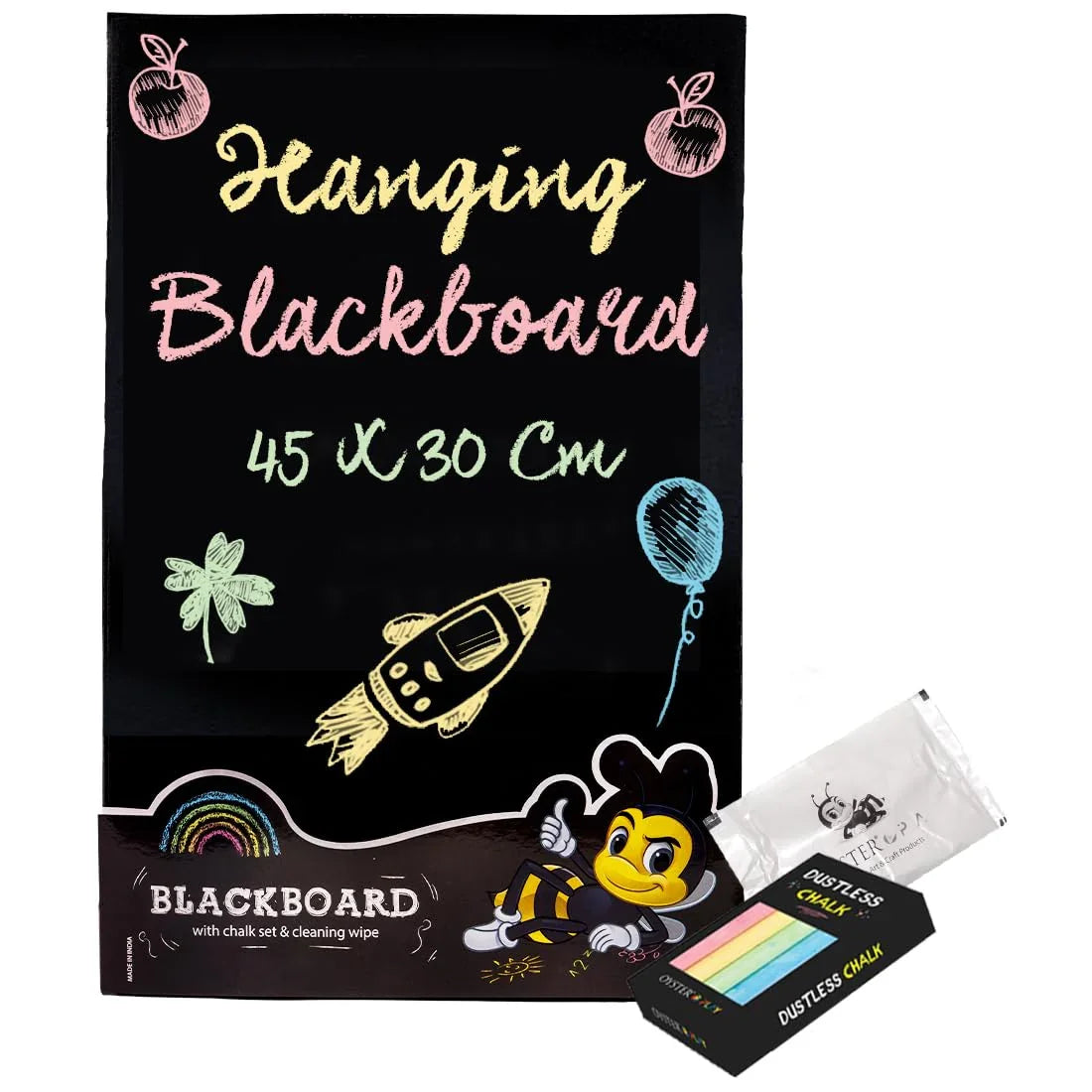 Oyster Play Black Board Set with Chalk & Cleaning Wipe (45 X 30 Cm) Large Age-3 Years & Above