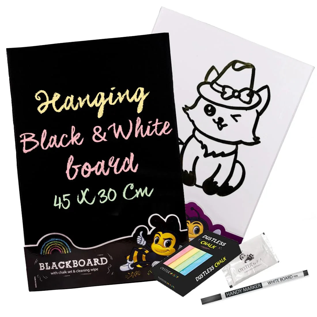 Oyster Play Blackboard & Whiteboard Combo with Marker Chalks & Wipes (45 X 30 Cm) Large Age-3 Years & Above