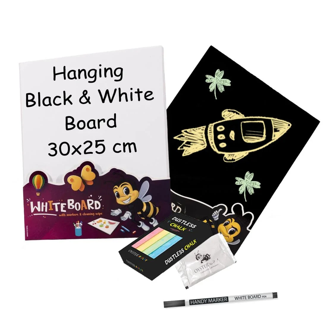 Oyster Play Blackboard & Whiteboard Combo with Marker Chalks & Wipes Small (30 x45 cm) Age-3 Years & Above