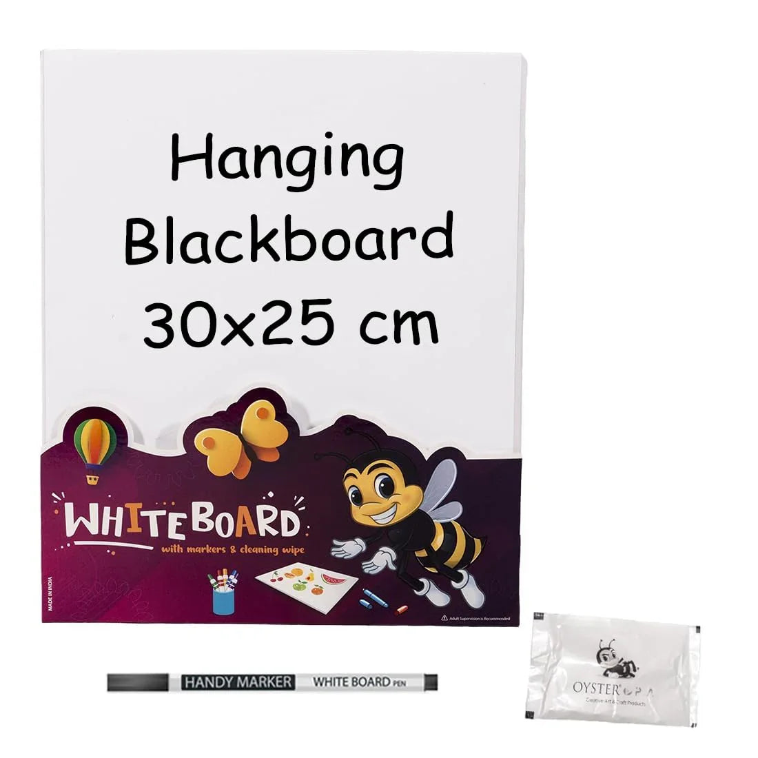 Oyster Play White Board Rewritable with 1 Marker Pen & Wipes Small (30 x 25 CM) Age-3 Years & Above