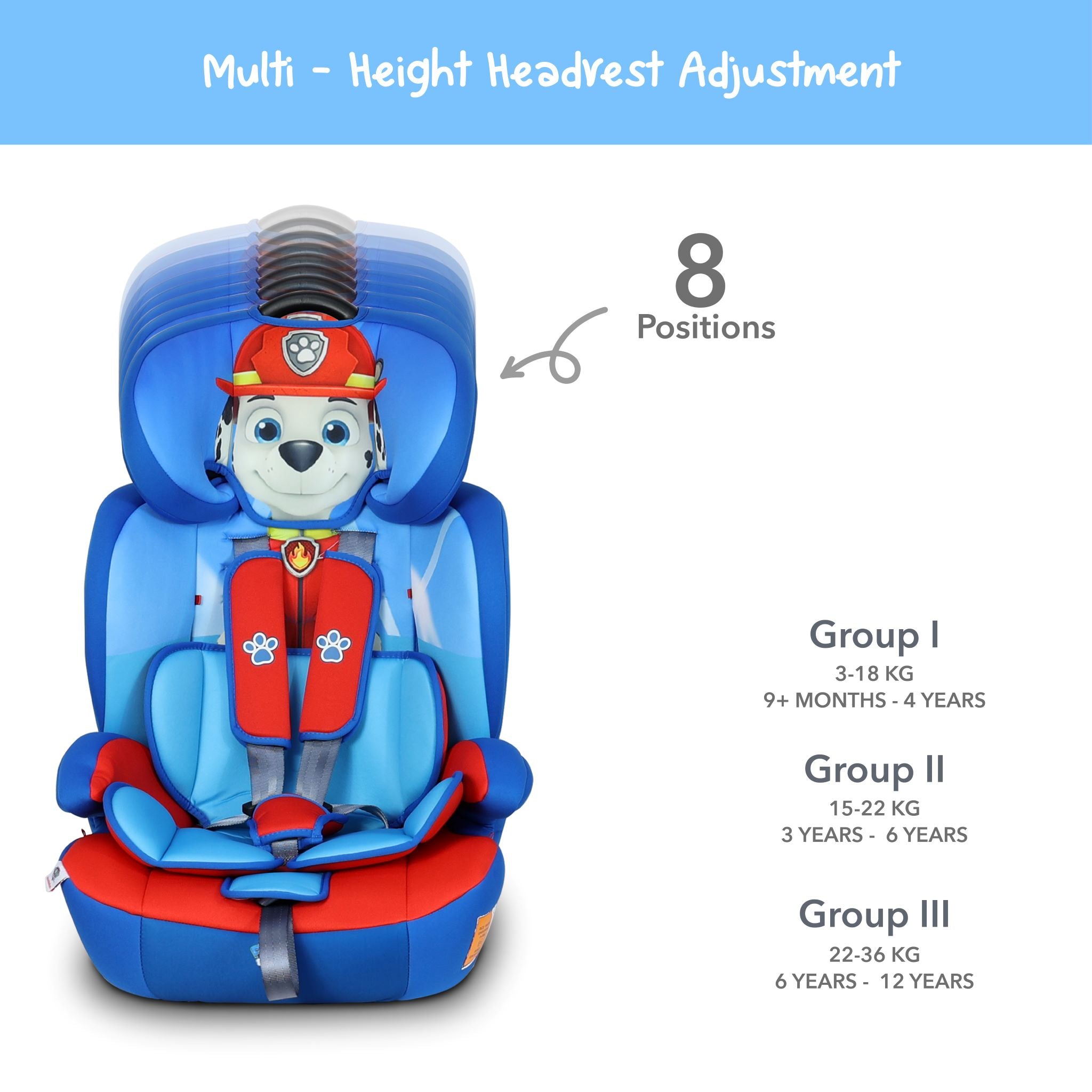 Paw Patrol Baby Kids 3 In 1 Car Seat Booster Seat Adjustable