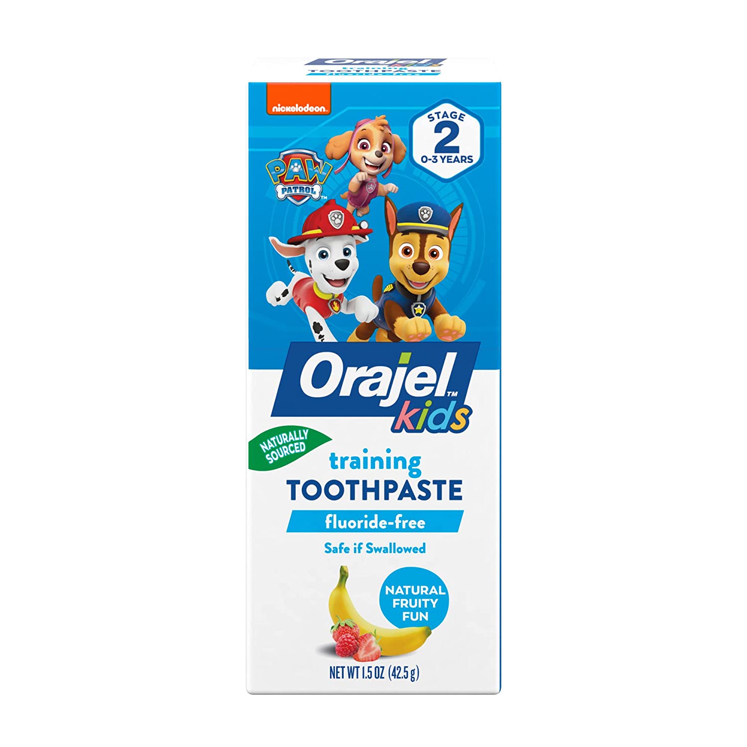 Paw Patrol Baby Training Toothpaste, Banana and Strawberry Flavor Stage 2 0-3Y