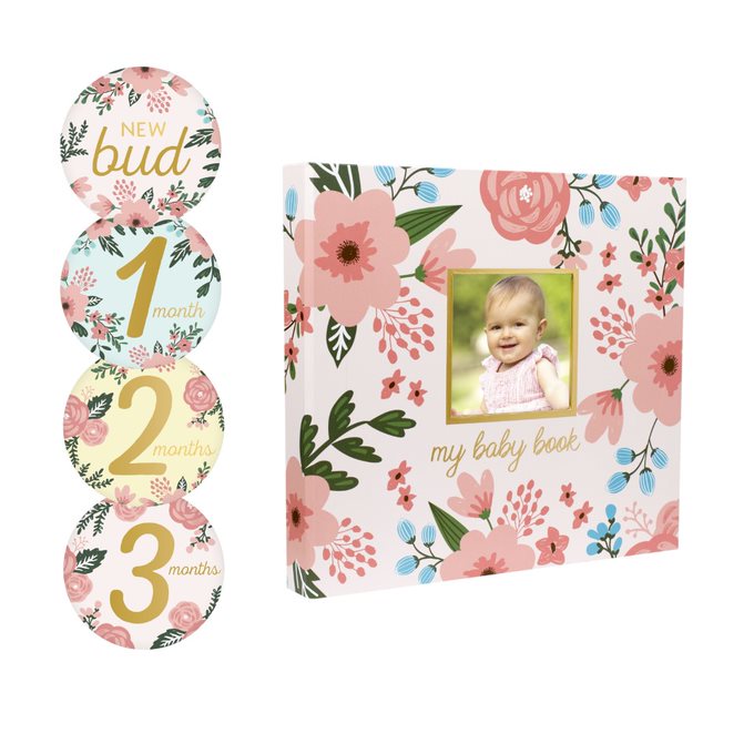 Pearhead Baby’s Memory Book with 16 Sticker Floral Age-Newborn & Above