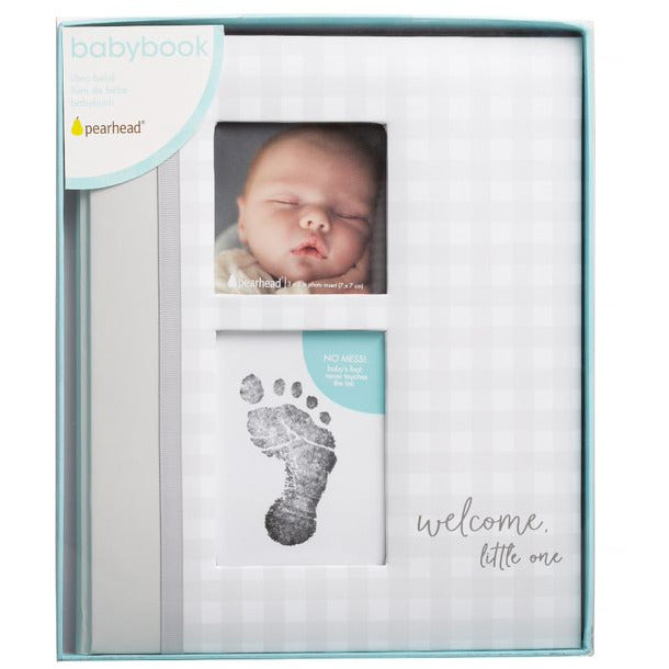 Pearhead Gingham Babybook Grey Age-Newborn & Above