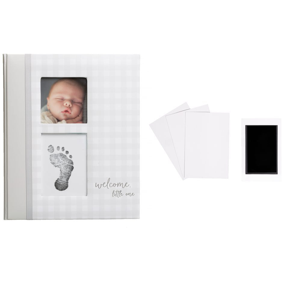 Pearhead Gingham Babybook Grey Age-Newborn & Above