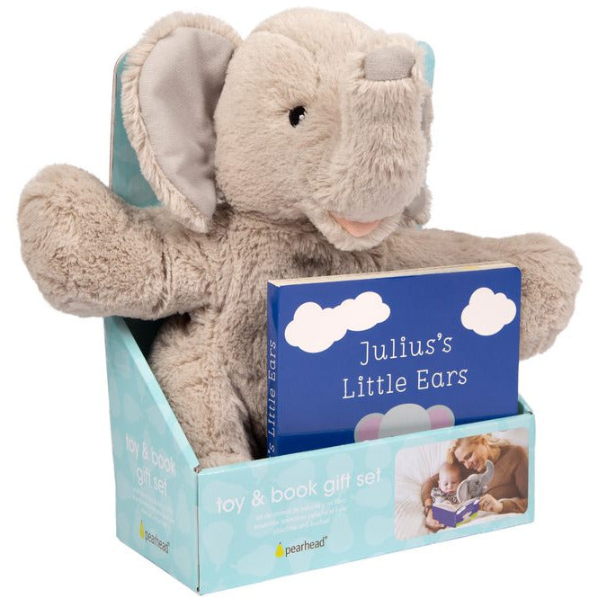 Pearhead Julius' Little Ears Board Book & Elephant Plush Toy Set Blue & Grey Age-3 Years & Above