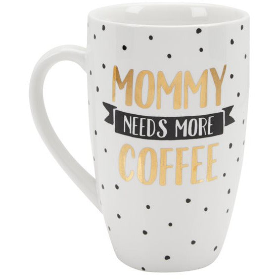 Pearhead "Mommy Needs More Coffee" Mug White with Black Polka Dots