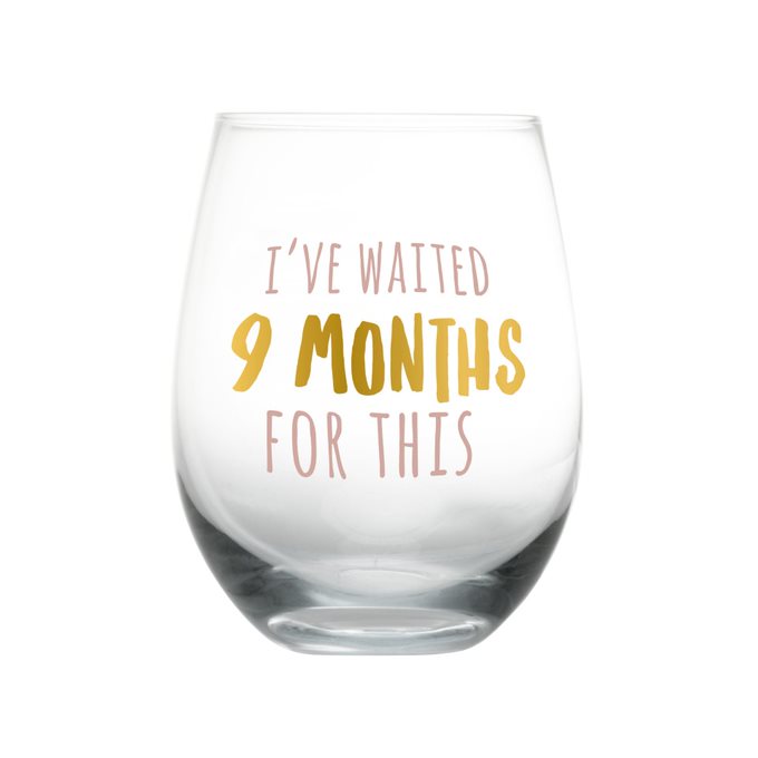 Pearhead Motherhood Wine Glass â€œIâ€™ve Waited 9 Months for Thisâ€ Transparent
