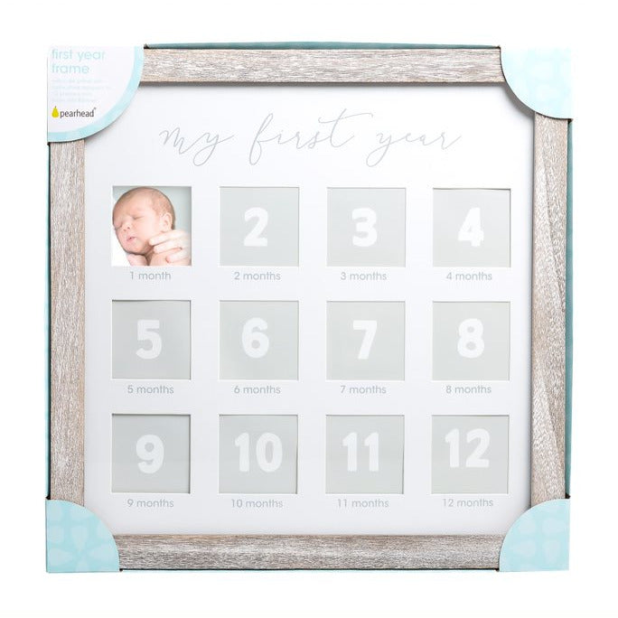 Pearhead Rustic My First Year Square Memory Frame Beige Sand & White Age-Newborn to 12 Months