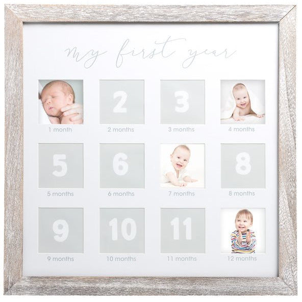 Pearhead Rustic My First Year Square Memory Frame Beige Sand & White Age-Newborn to 12 Months