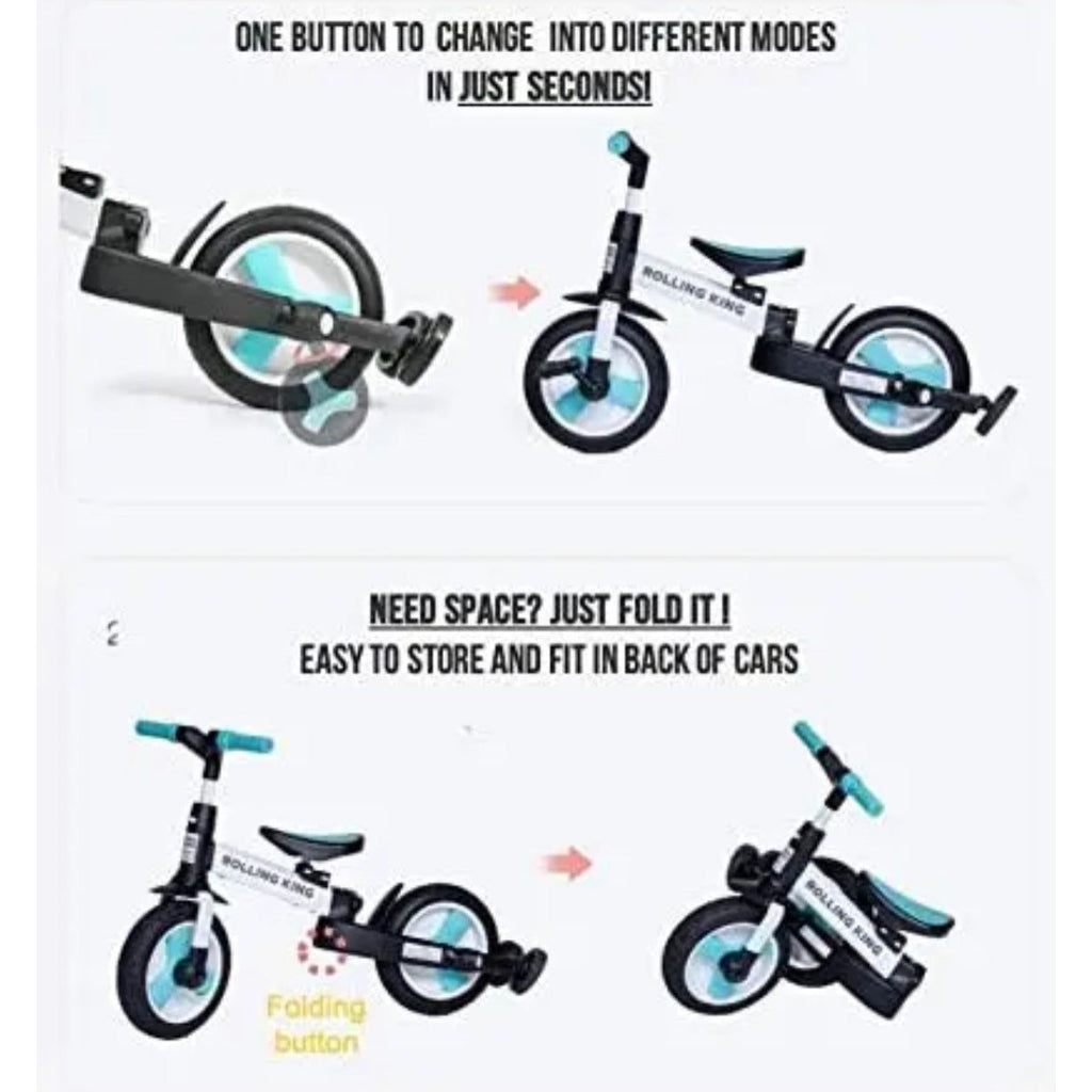 Peekaboo 12-Inch Foldable Balance Bike with 4 Wheels Blue/Black Age- 4 Years & Above