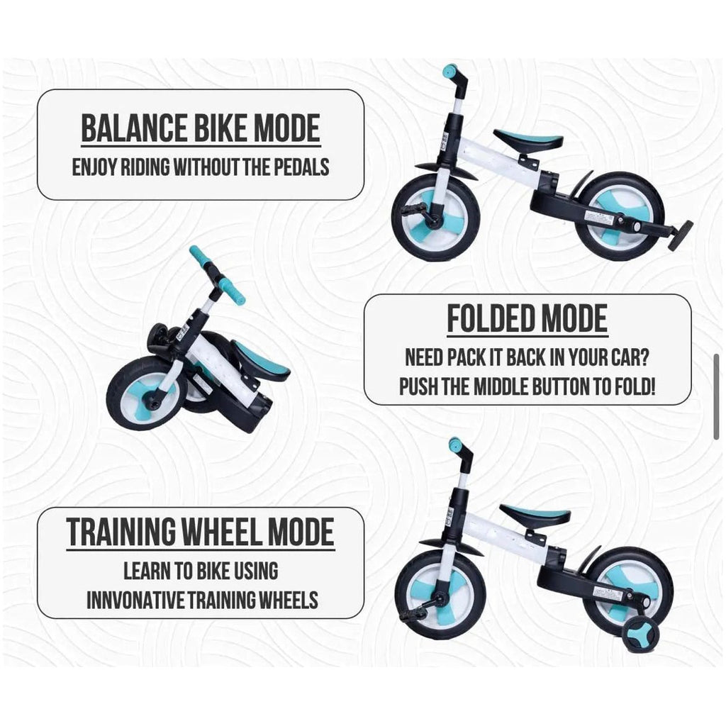 Peekaboo 12-Inch Foldable Balance Bike with 4 Wheels Blue/Black Age- 4 Years & Above